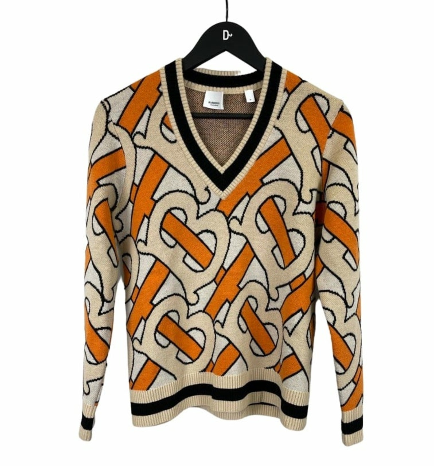 Burberry Monogram Intarsia Wool V-neck Sweater In Orange