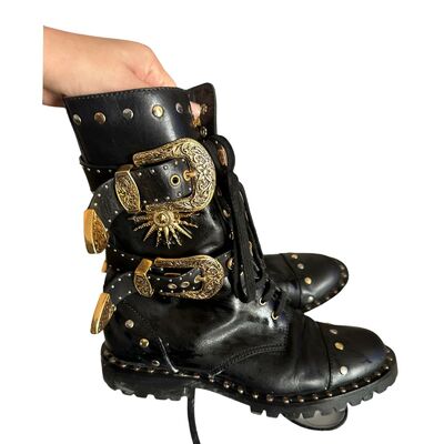 Leather biker boots