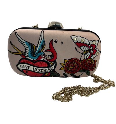 Printed satin clutch
