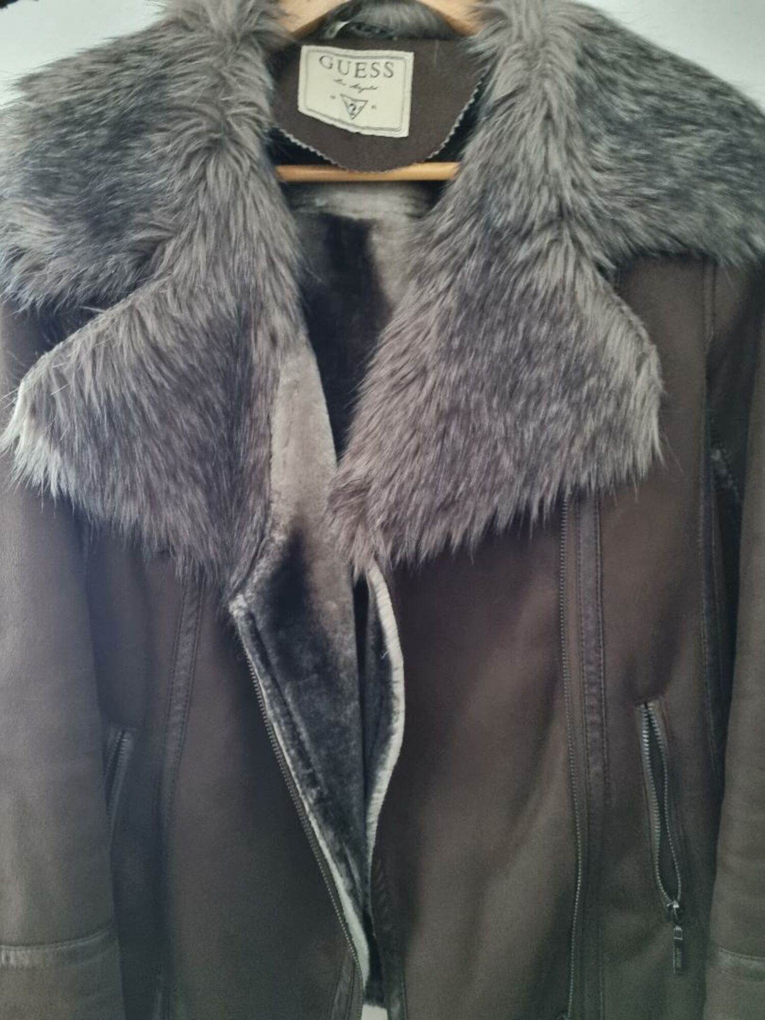 Guess leather sales fur jacket