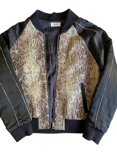 Snake print bomber