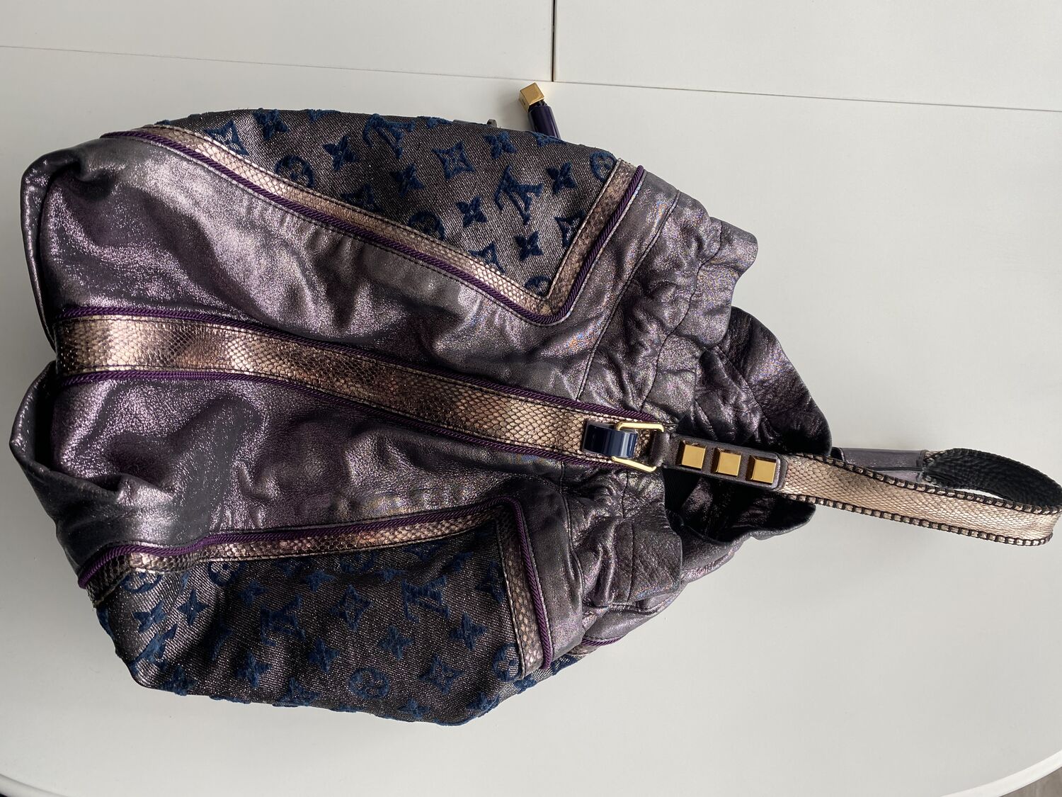 Louis Vuitton Lurex Bluebird Purple Python Ayers Snakeskin Monogram Handbag