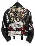 Graffiti-print leather biker jacket