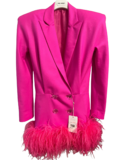 Pink tuxedo dress with feathers