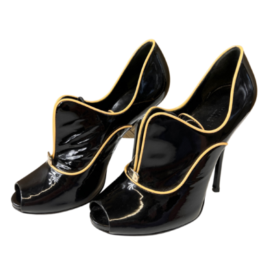 Patent open toe shoes