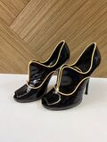 Patent open toe shoes
