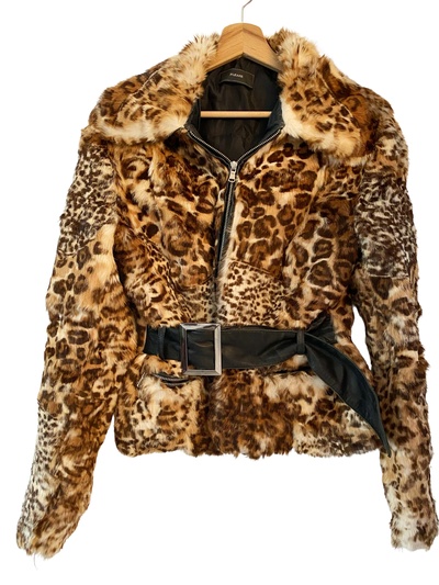 Animal print fur jacket