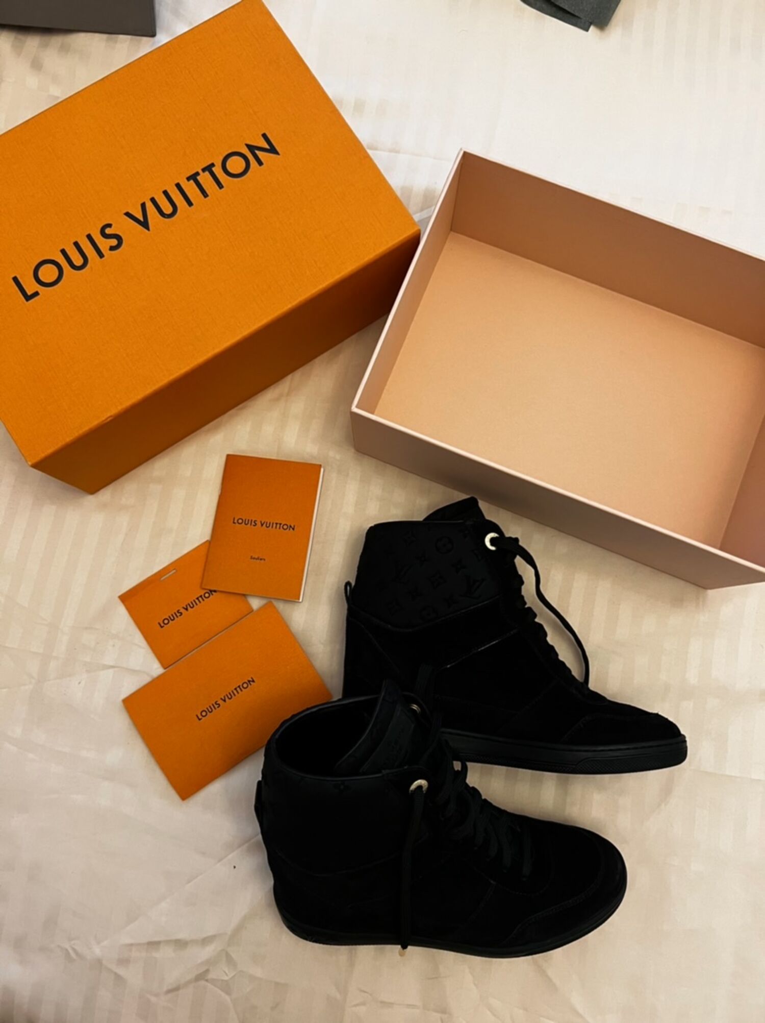Louis Vuitton Embossed Monogram Suede Cliff Top Wedge Sneakers Size 7
