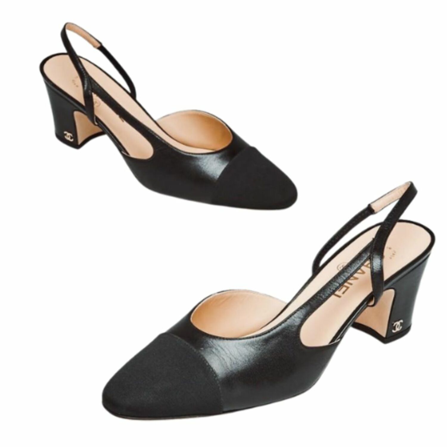 Chanel slingback pumps in black velvet and fabric  DOWNTOWN UPTOWN Genève