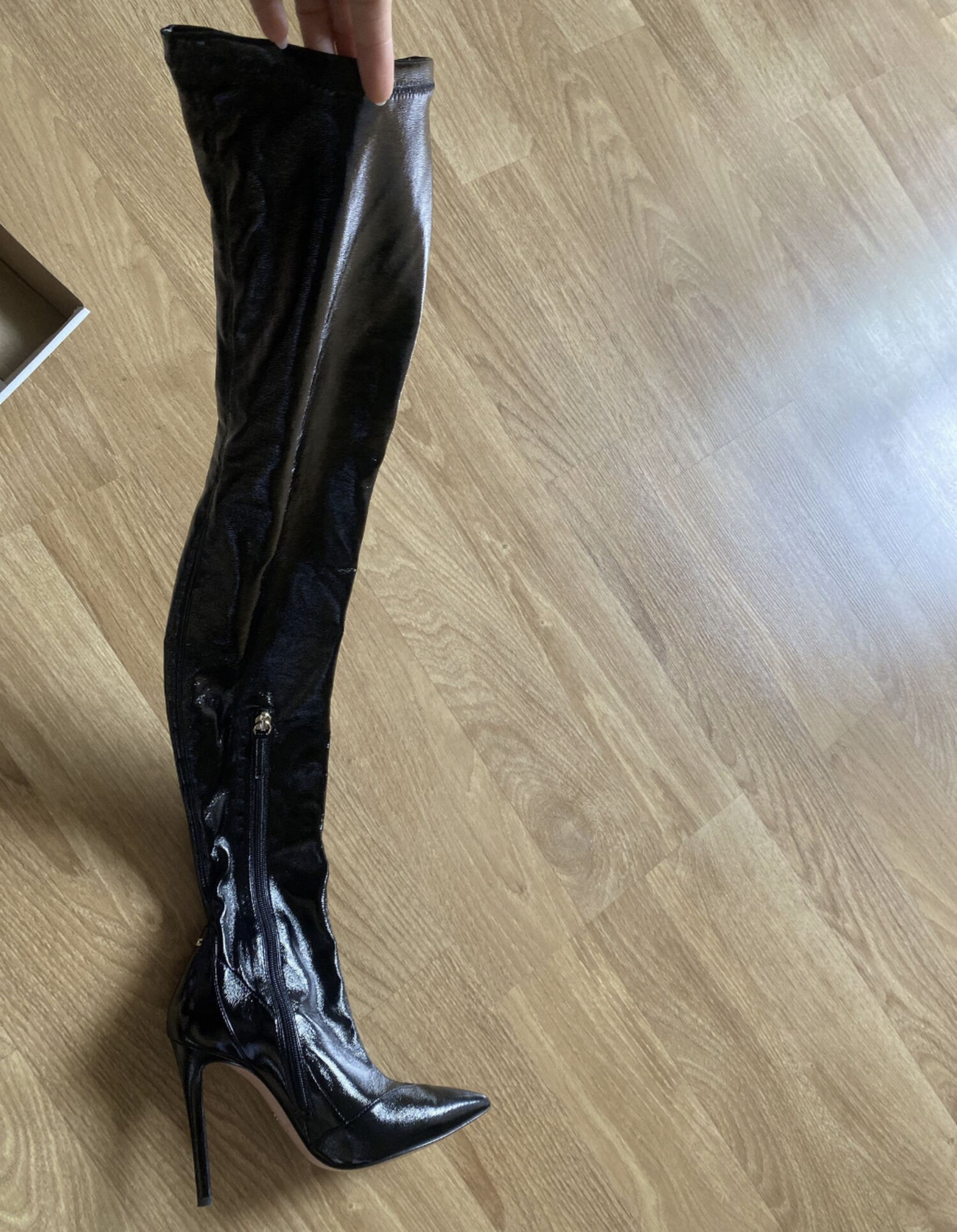 Patent knee high boots clearance