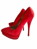 Red suede pumps