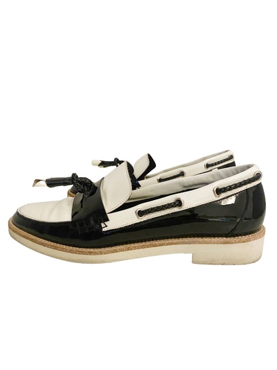 Two tone patent loafers