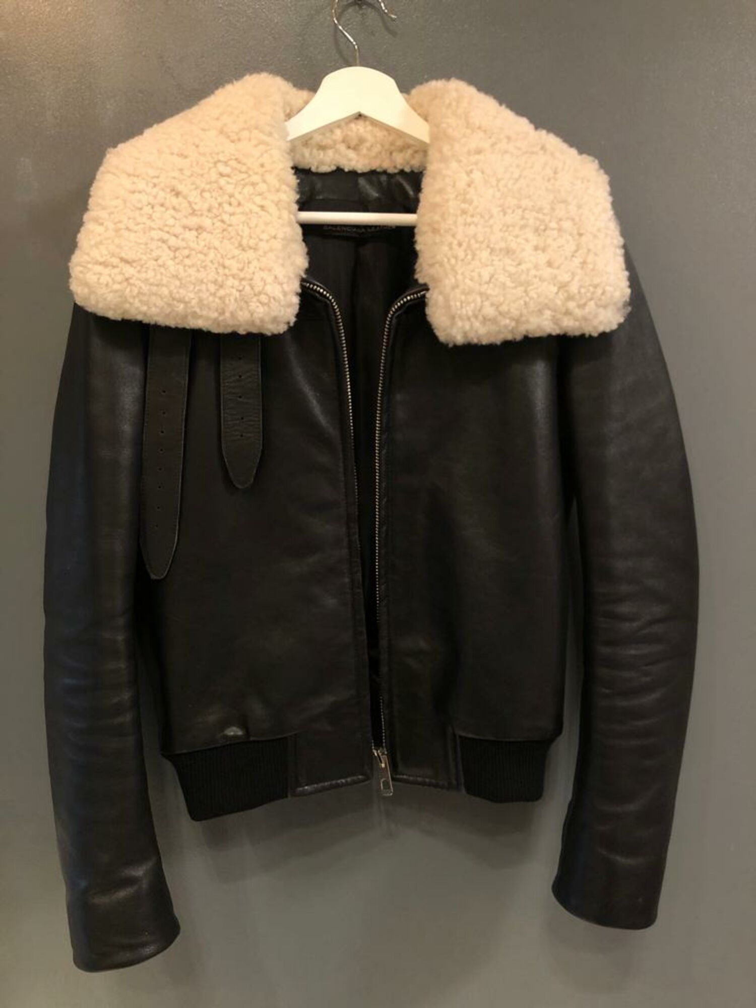 Preloved BALENCIAGA Beige Leather Biker Jacket  Reems Closet