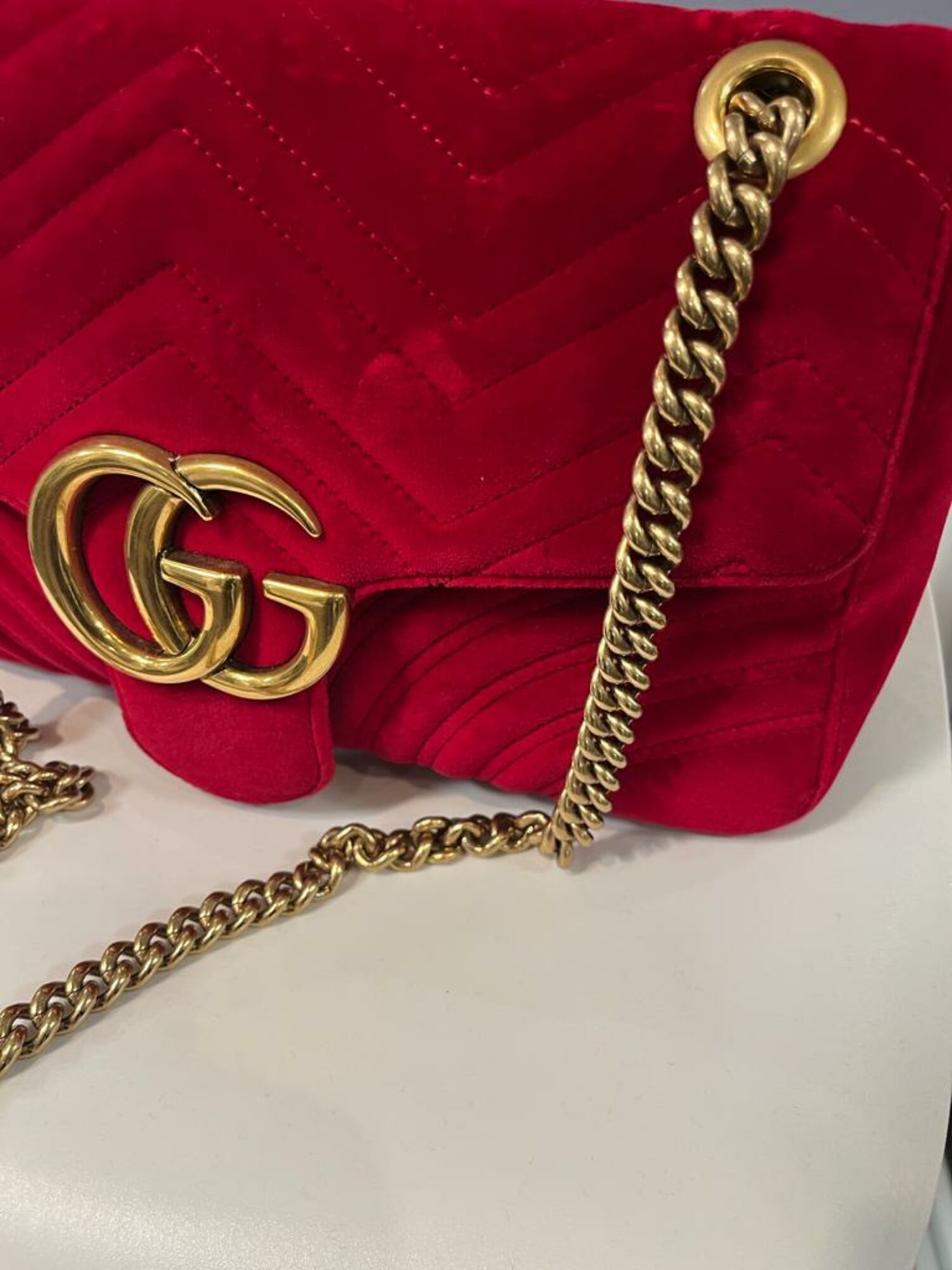 gucci red velvet marmont bag