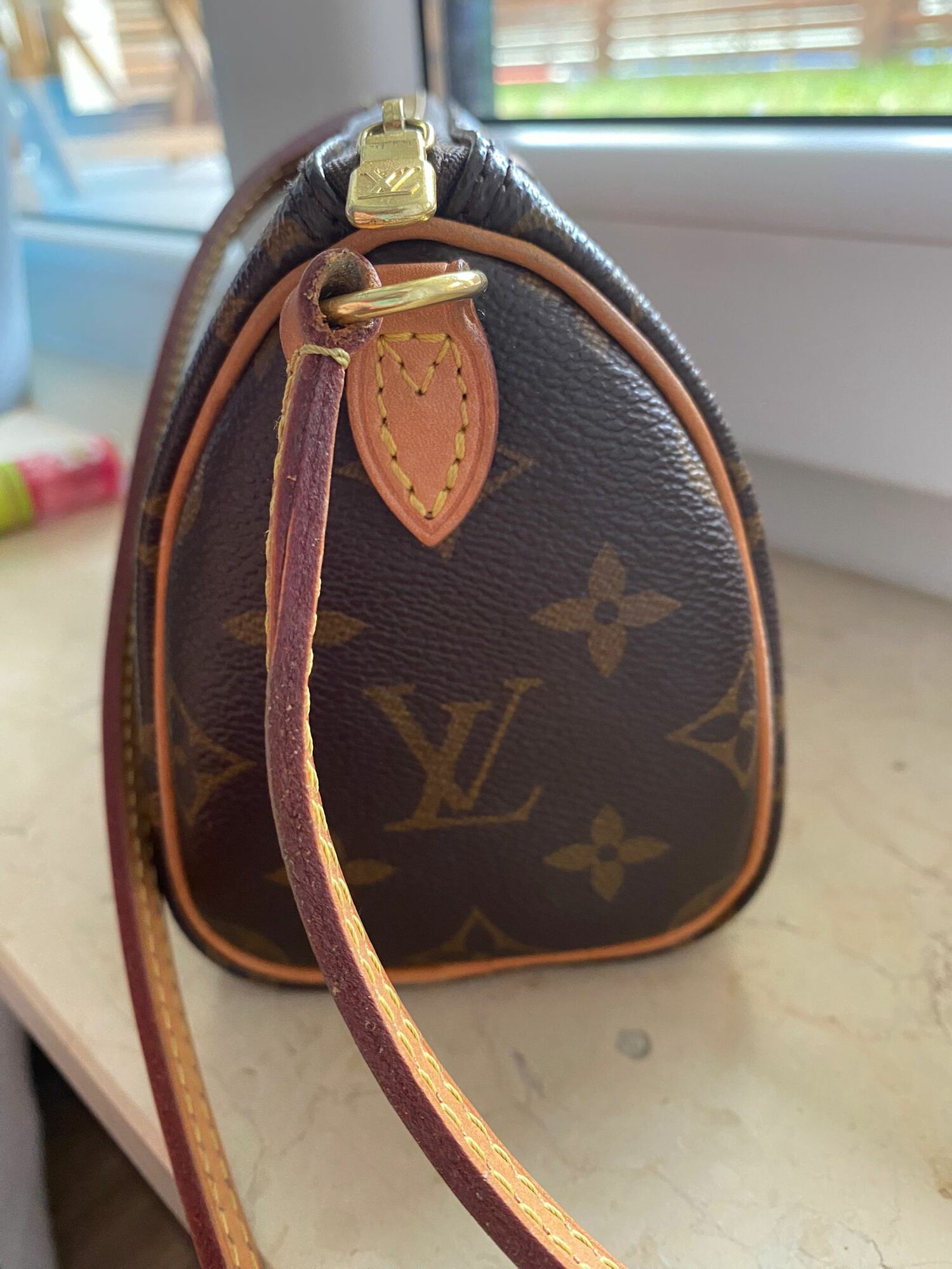 LOUIS VUITTON Nano Speedy Monogram Canvas Crossbody Bag Brown