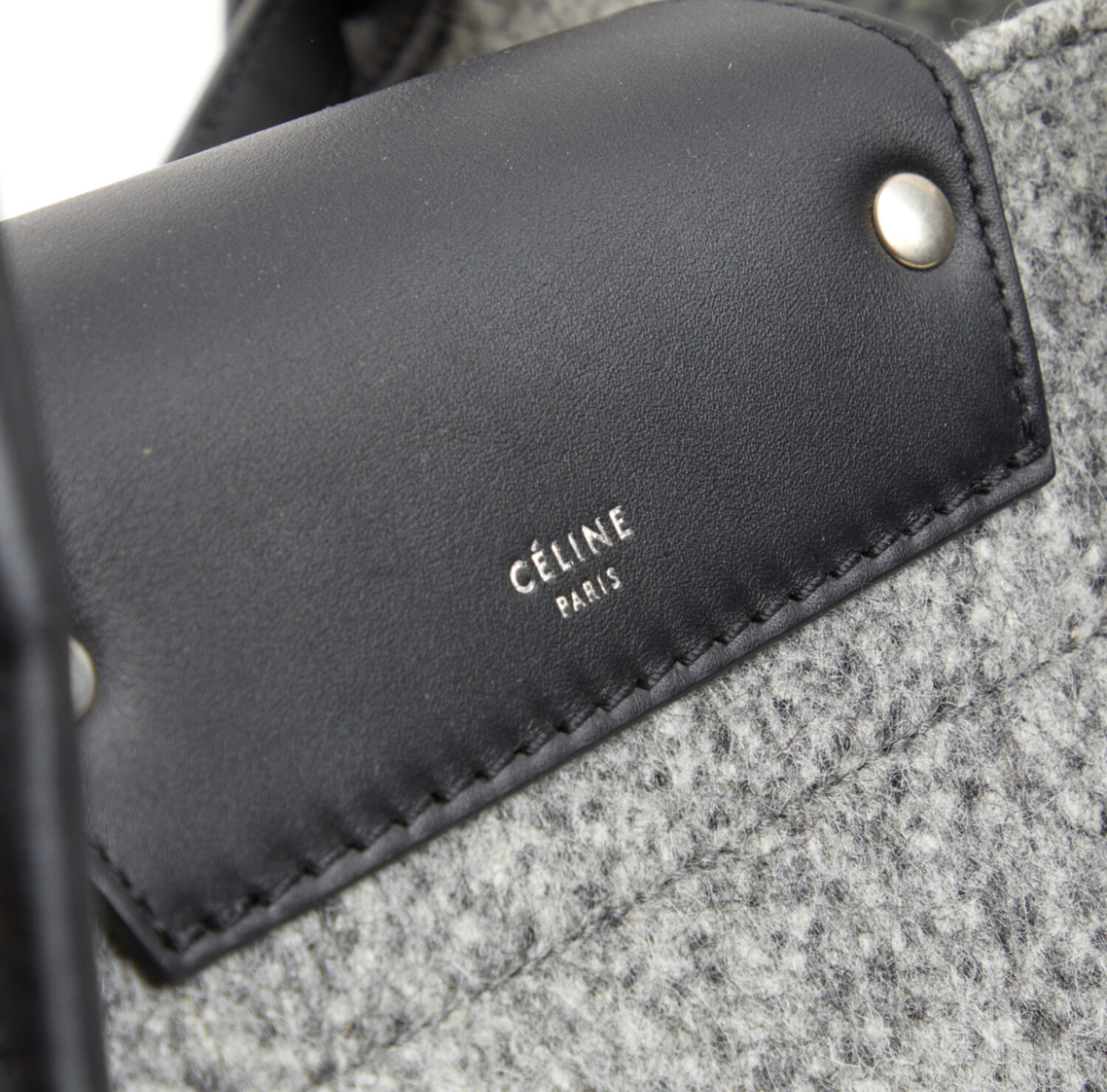 Celine Grey Felted Wool Black Leather Phantom Bag