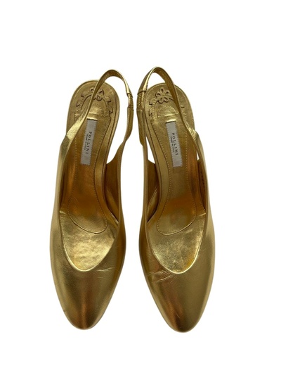 Gold leather slingback shoes