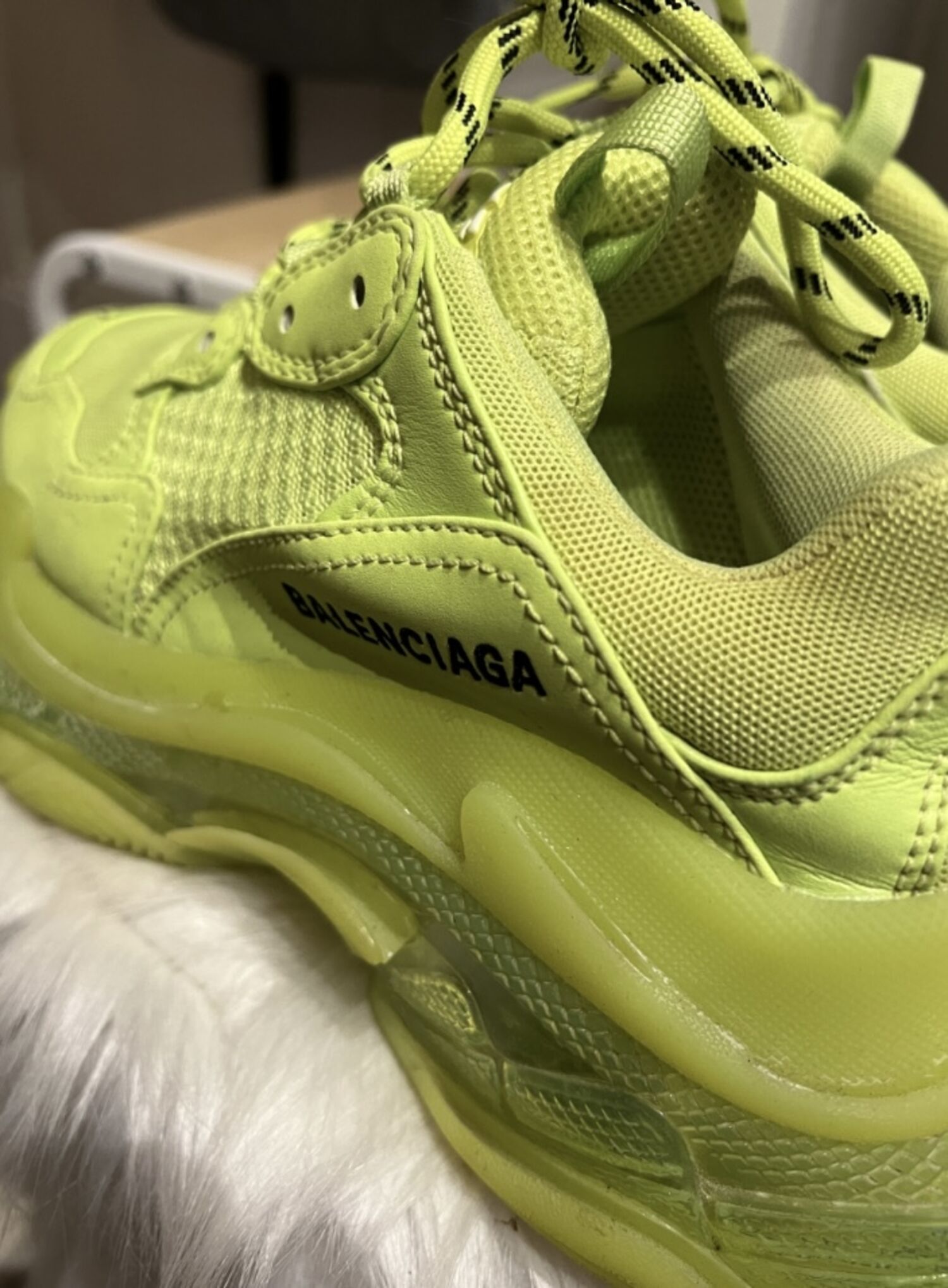 Balenciaga Triple S Size 38 (US Womens Size 8) Neon Yellow Clear Sole  Sneakers