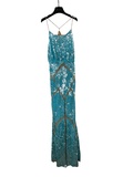 Aqua Sequin Evening Dress